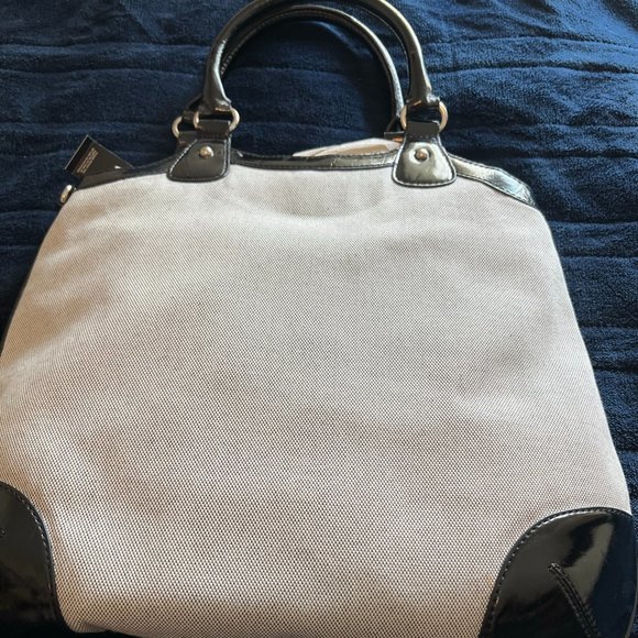 NWT Loft Tote - Off White Fabric with Patent Detailing - Picture 2 of 6